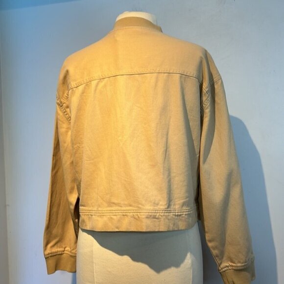 Nicole Miller New York tan/camel 100% cotton cropped denim zip jacket size L NWT - Picture 7 of 11